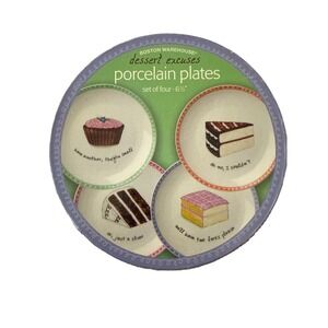 Boston Warehouse Dessert Excuses Porcelain Plates Nancy Green Set of 4 6.5in